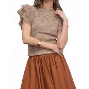 NEW GREYLIN rowe flutter sleeve top in brown